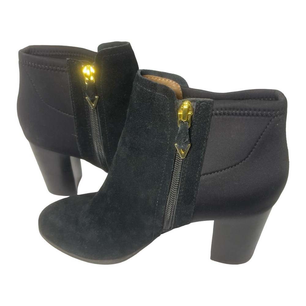 Vionic Whitney Black Suede Side Zip Block Heel Ankle Booties Women's Size 7.5